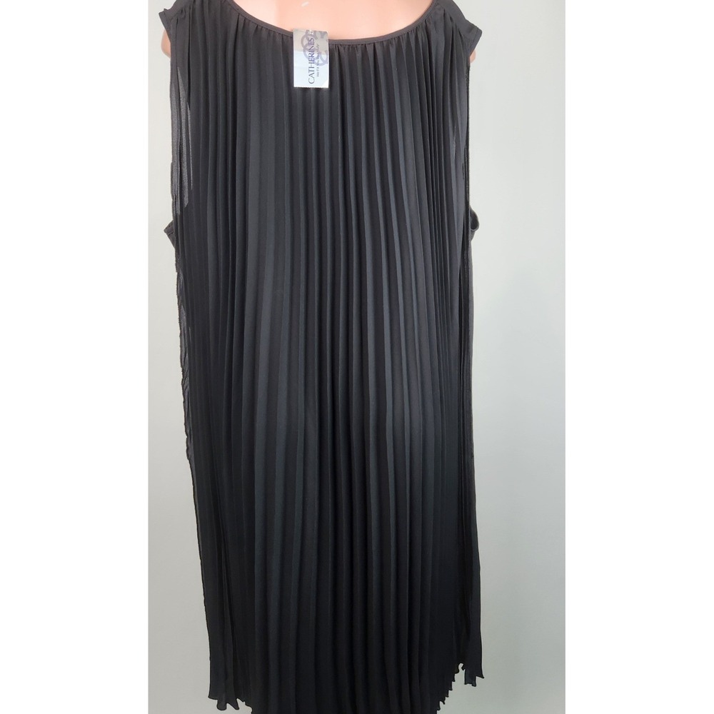 Catherines 30W Black Pleated Sleeveless Midi Dress Plus Size Women's - Picture 3 of 5